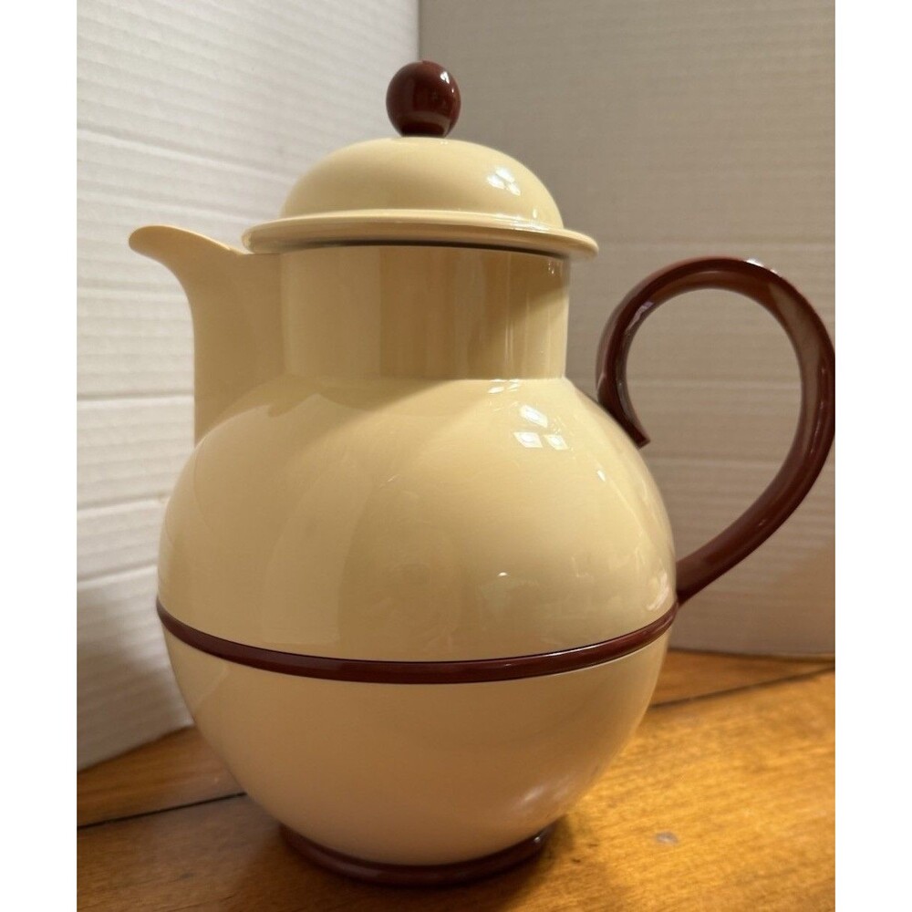 VTG 80s Villeroy & Boch Plastic Thermos Carafe Twist Off Yellow Brown Germany
